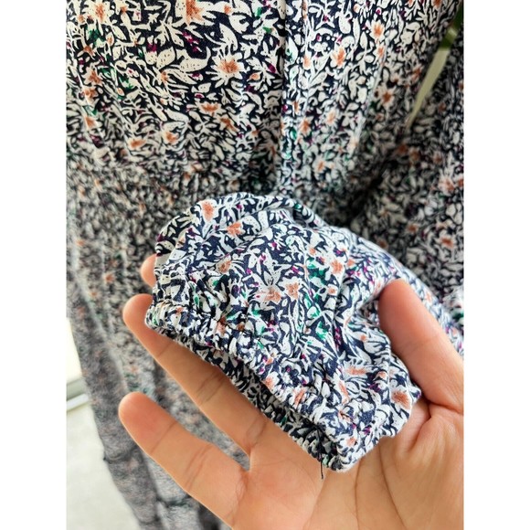 Indigo Rose Floral Midi Dress Long Sleeve Tie Front Layered Elastic Waist Sz S - Picture 8 of 16